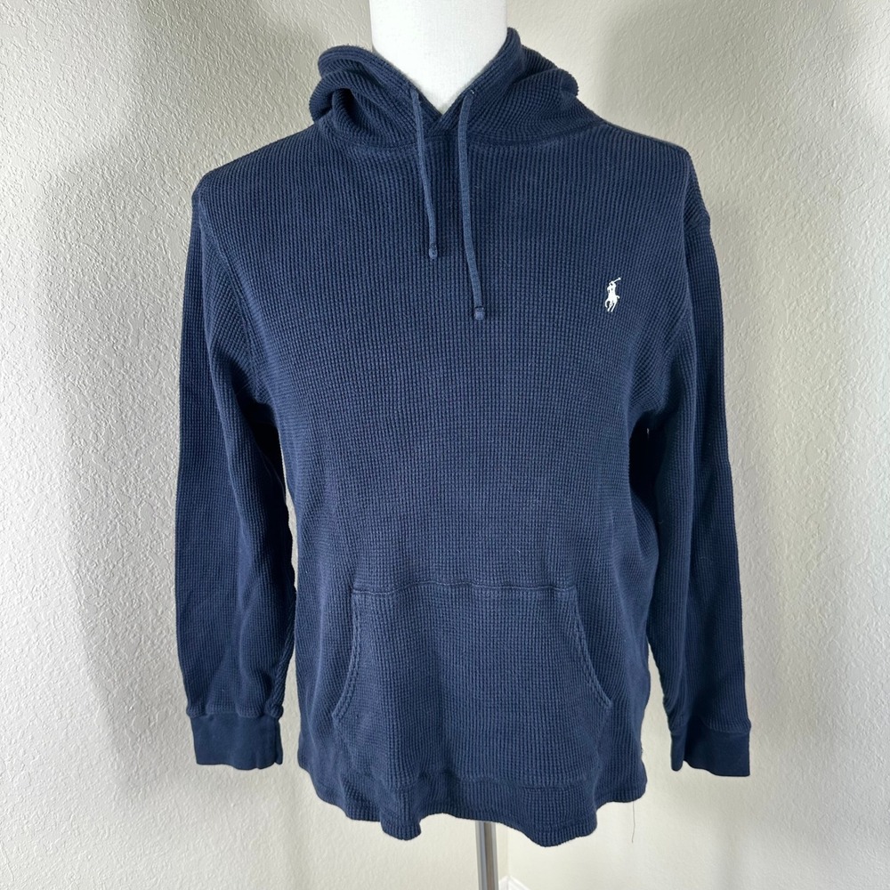 Polo Ralph Lauren Hoodie Men XL Navy Blue Waffle Knit Thermal Preppy Casual